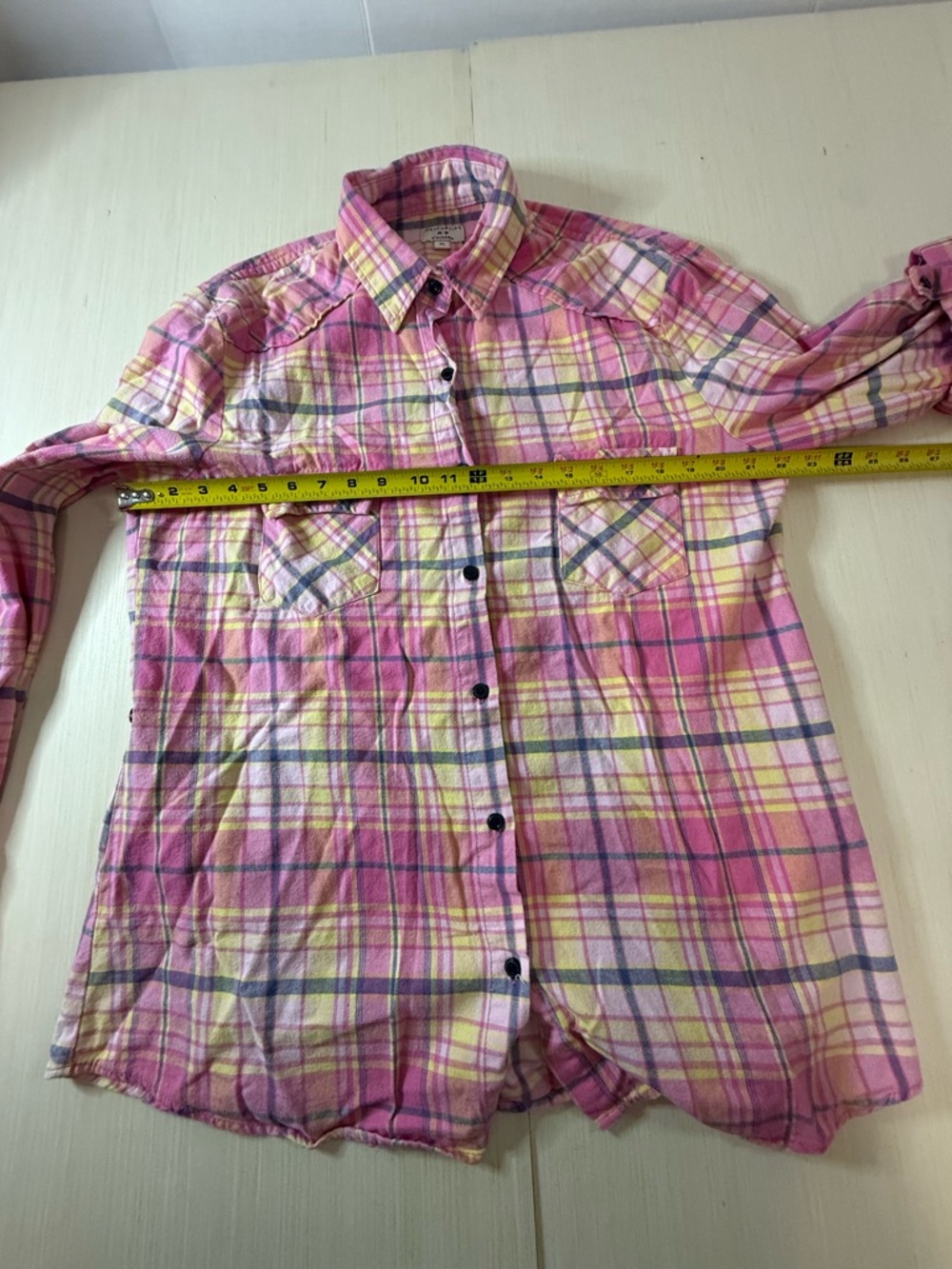 Pink Plaid Button-Down Shirt with Chest Pockets - Picture 6 of 13